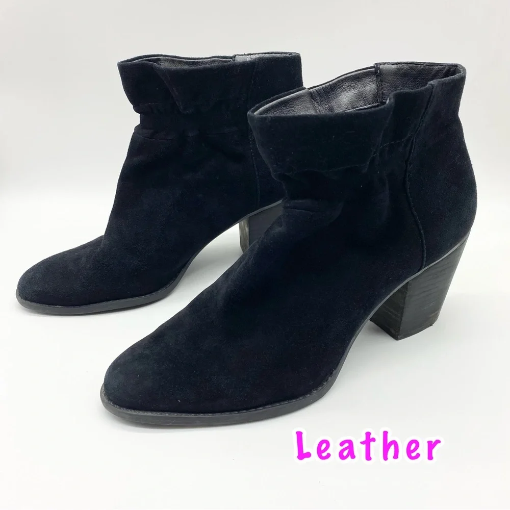 Jessica Simpson-Black Leather Ruched Ankle Bootie 9.5 - Picture 2 of 8